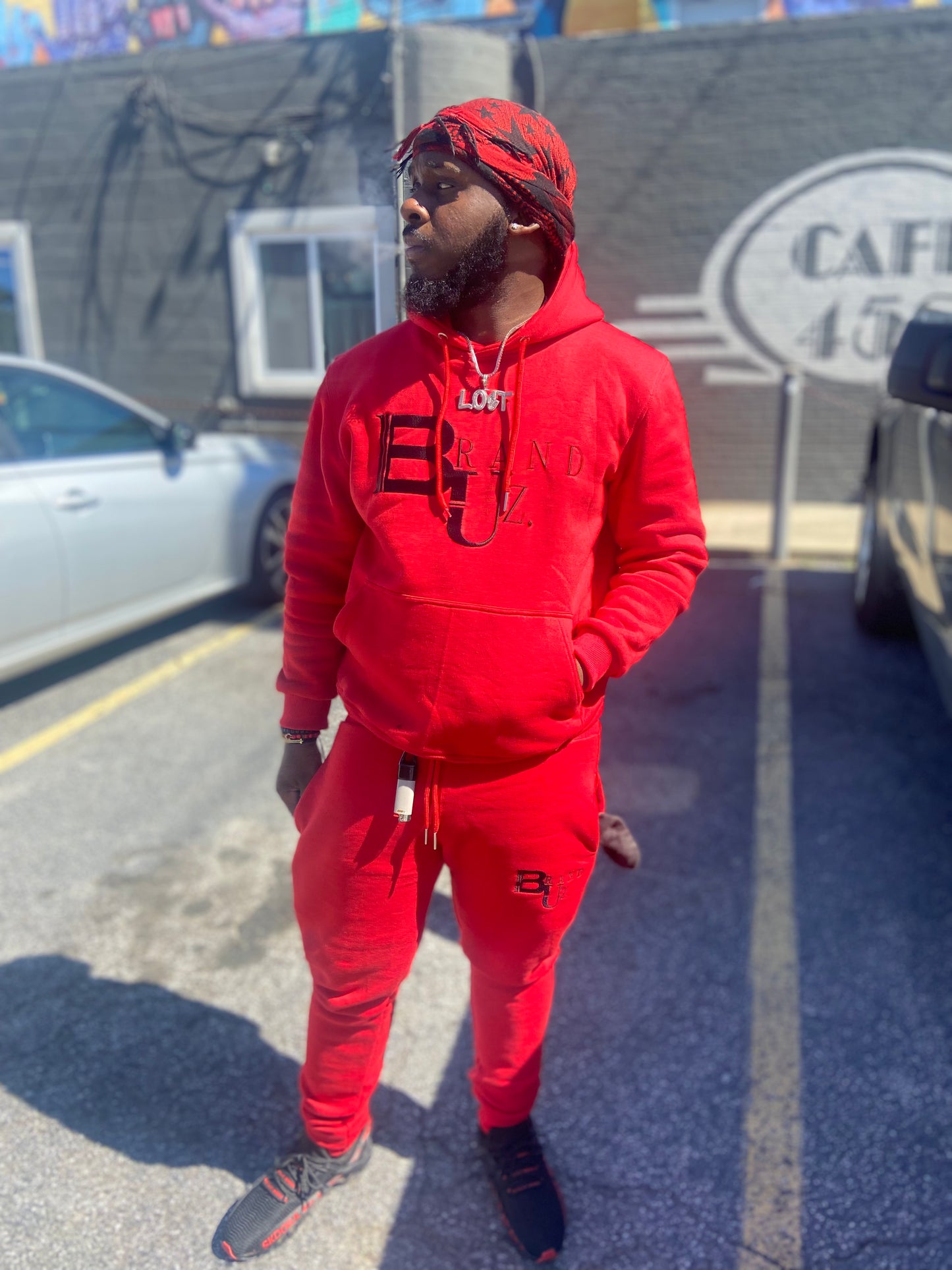 BrandUz Red & BLK Pullover Jogger set