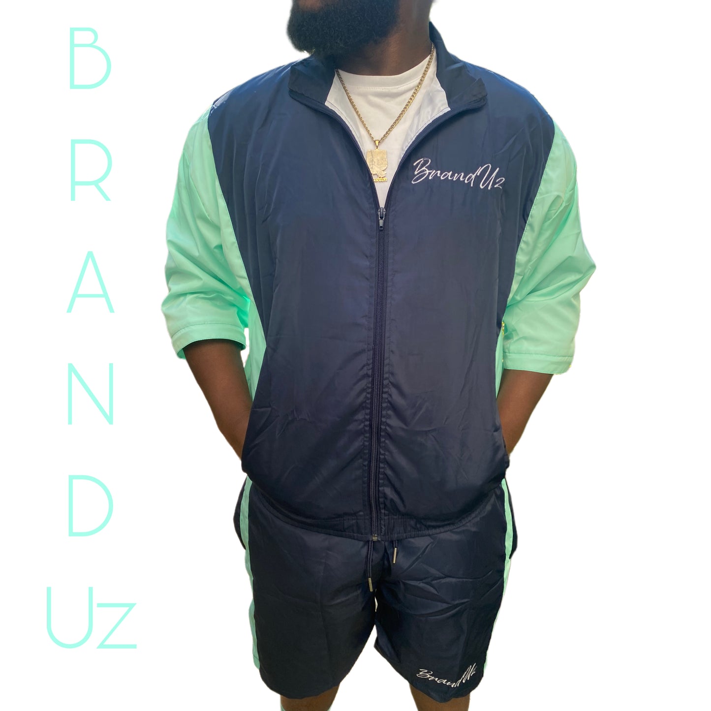 Navy Blue & Mint Windbreaker Short Set (Progress ova Potential)