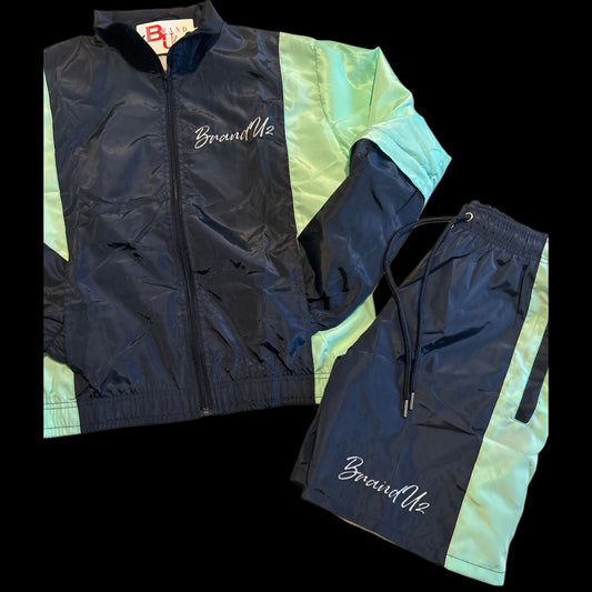 Navy Blue & Mint Windbreaker Short Set (Progress ova Potential)